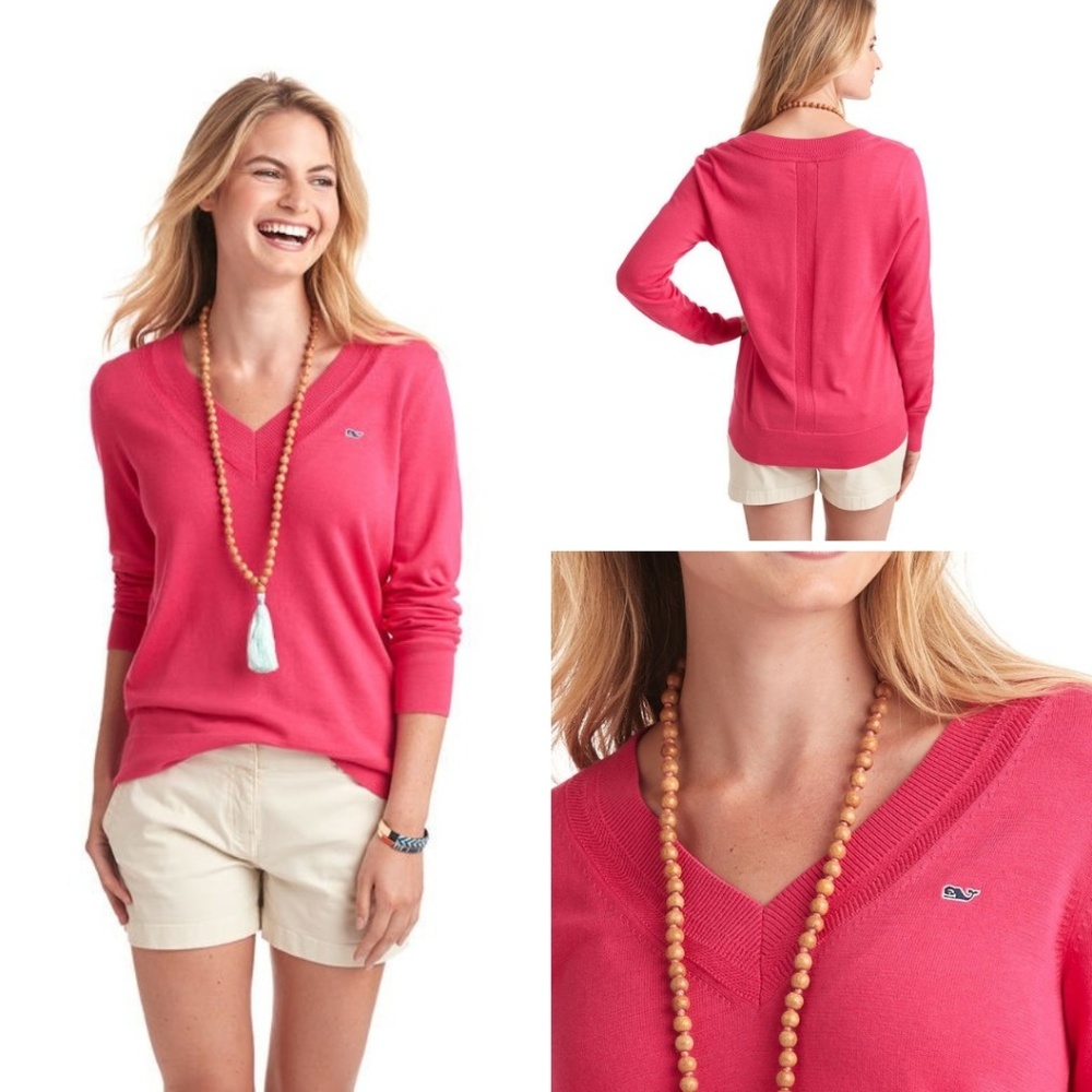 VINEYARD VINES Pink Heritage V-Neck Sweater